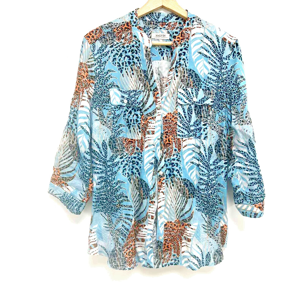 Malvin Hamburg Germany Womens Size L Love Linen Animal Print Shirt A002016
